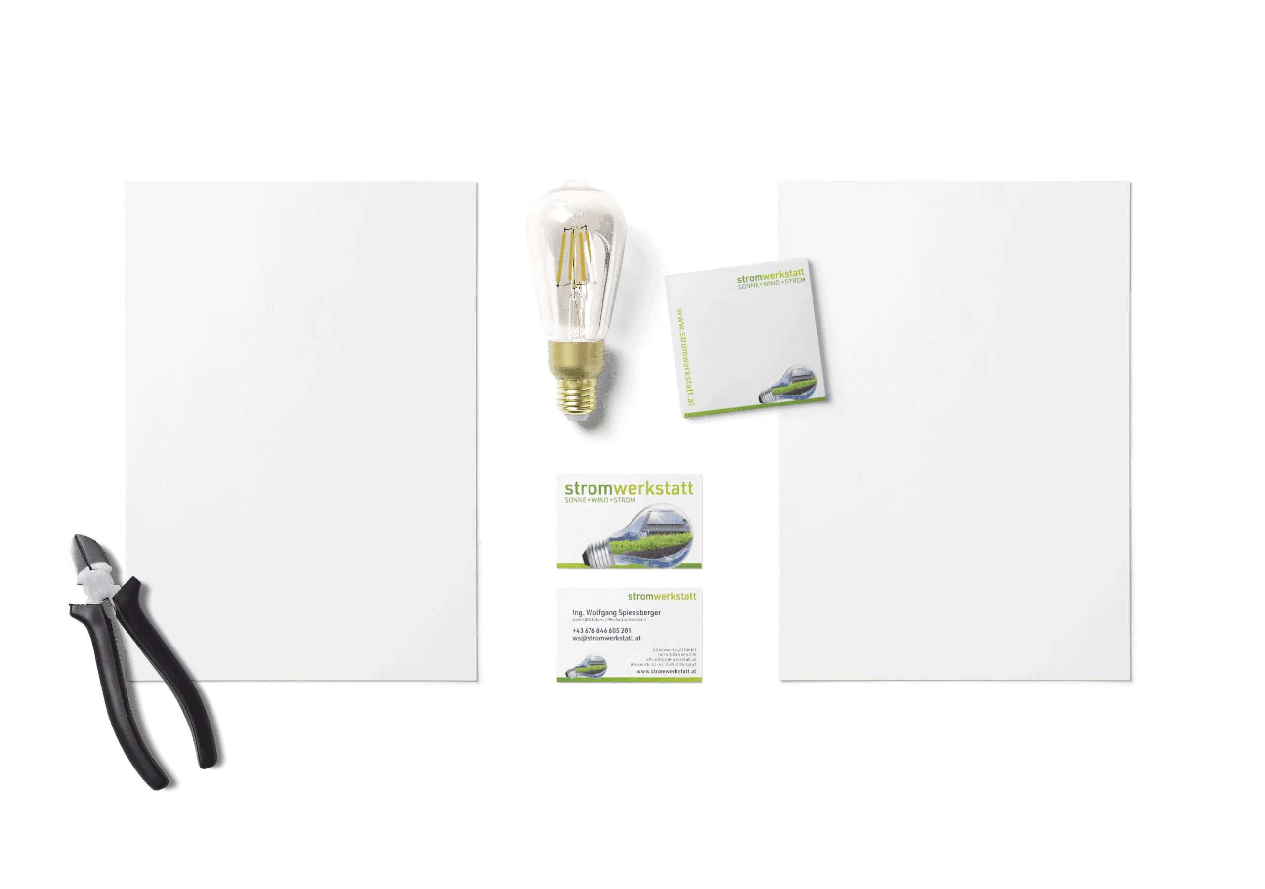 stromwerkstatt business stationery with letterhead, notepad and business cards