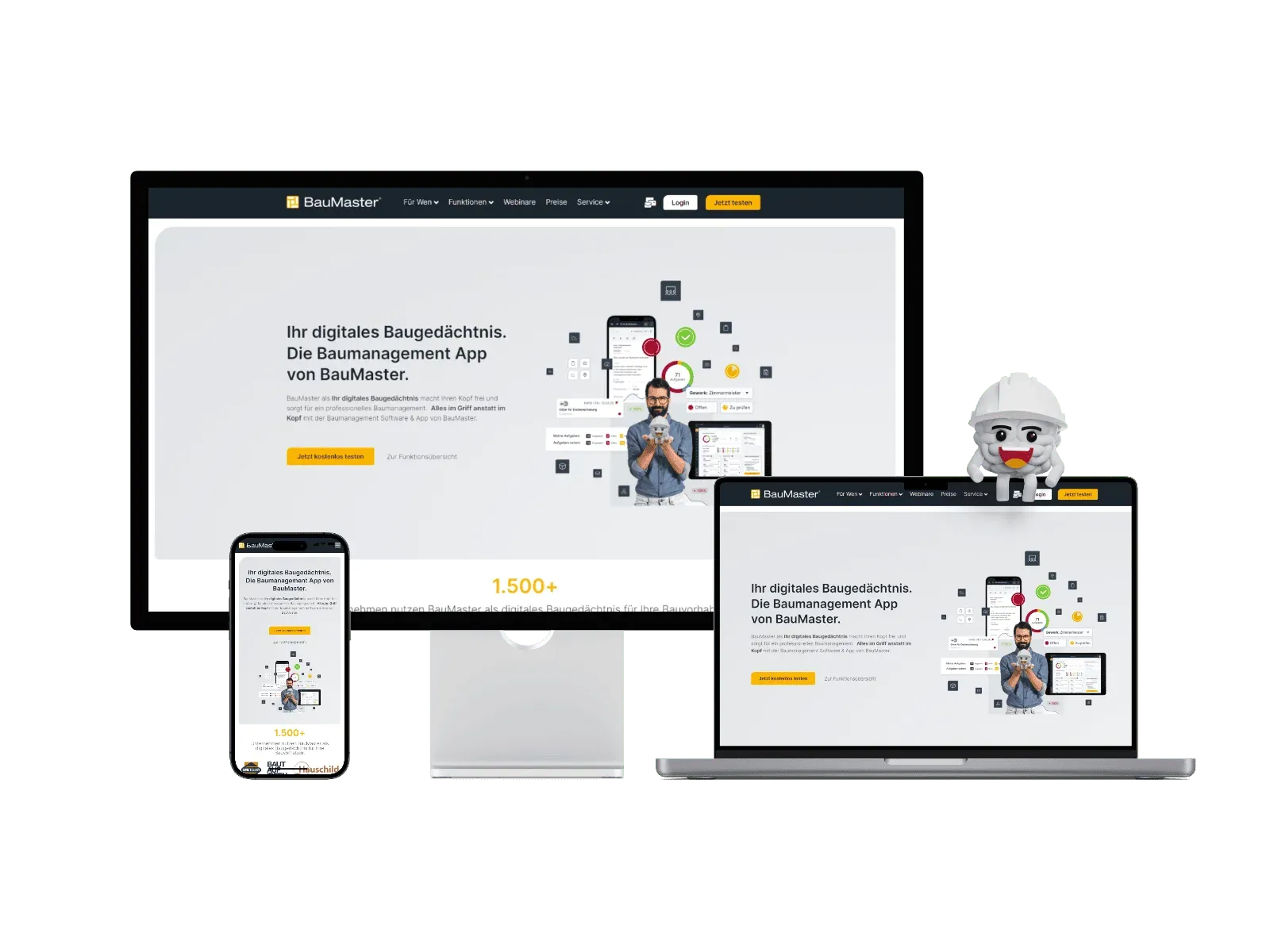 BauMaster website on desktop, laptop and smartphone