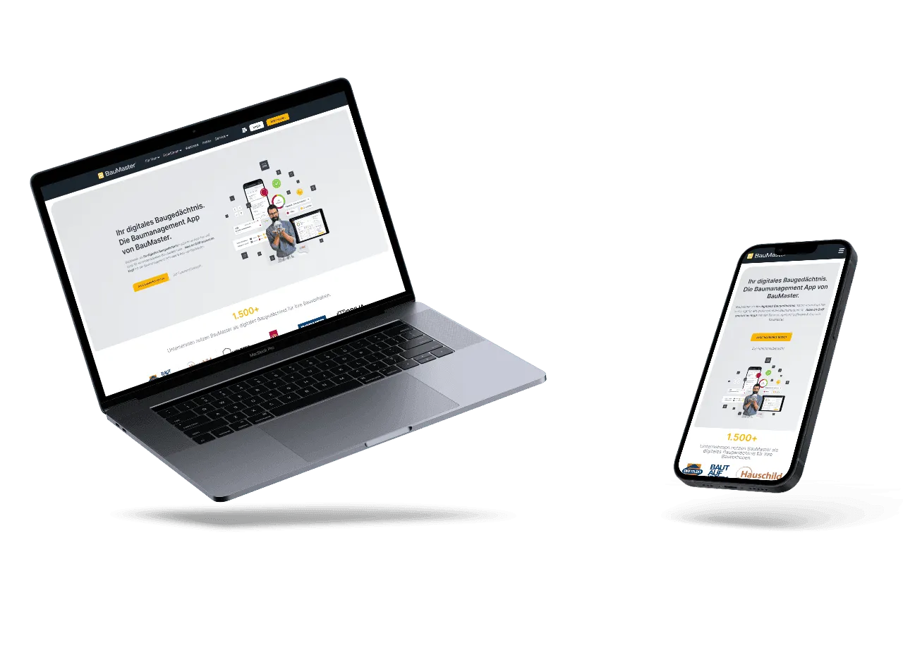 BauMaster website on laptop and smartphone